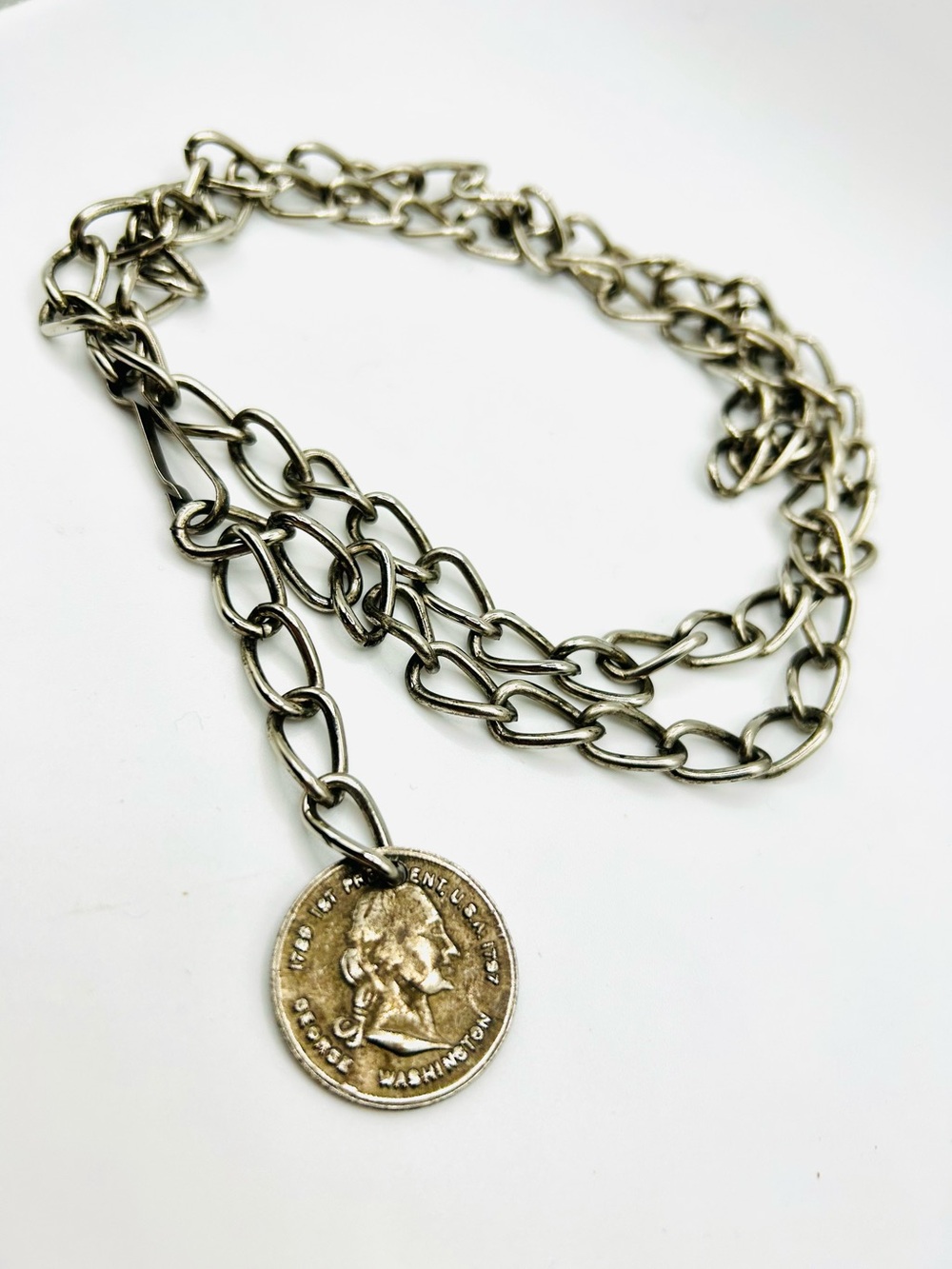Vintage coin chain belt antique bronze adjustable length extra long
